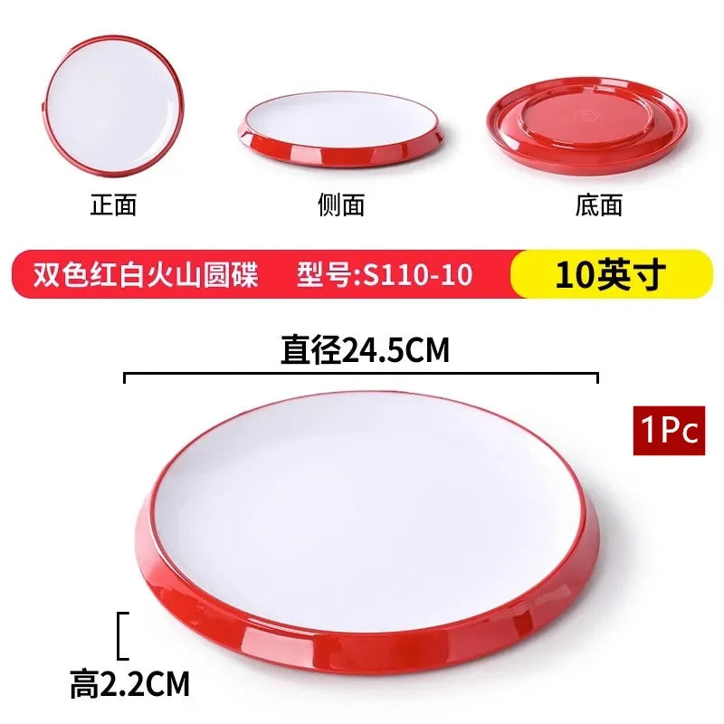 1Pc Commercial Melamine Tableware Household Plastic Dinner Plates Round Barbecue Salad Dishes Plate Kitchen Accessories