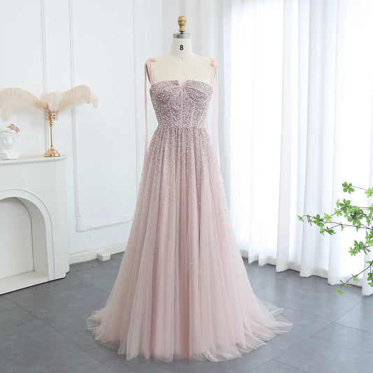 Sharon Said Luxus Perlen Blush Pink Dubai Abendkleid mit Trägern Weinrot Arabisch Arabisch Hochzeit Party Kleid SS263 Maßgeschneidert