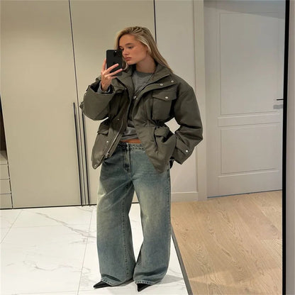 Damenjacken Vintage-Revers-Reißverschluss, große Taschen, Reißverschluss, volle Ärmel, Mäntel, Dame, 2025, modische neue Damen-Winterjacken, Oberbekleidung