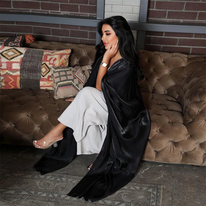 Ramadan Dubai Pink Satin Modest Open Butterfly Batwing Kimono Abaya Cardigan Islam Muslim Dress For Women Kebaya Robe Musulmane