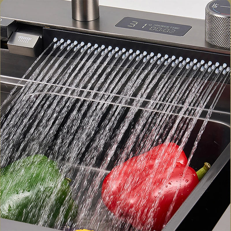 YCRAYS Digital Display Nano Kitchen Sink Large Single Bowl SUS304 Waterfall Faucet Cup Washer Purified Tap Soap Dispenser