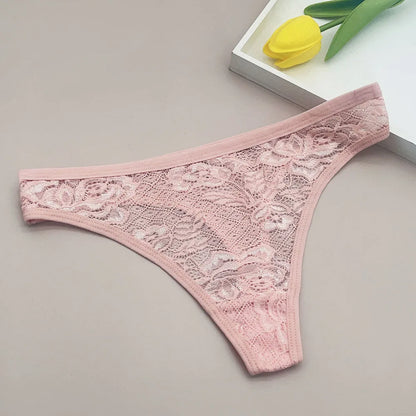 Moonflame 5Pcs Lace Cotton Thongs Underwear Lingerie For Women T-back Ladies Transparent G-string Girls Panties.