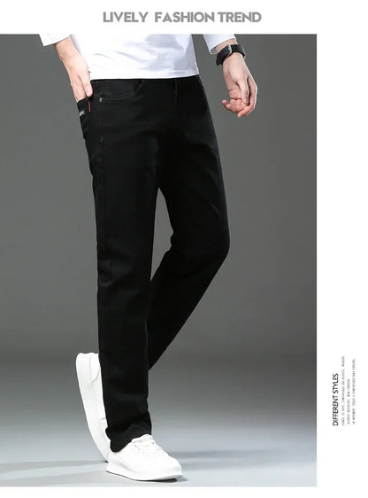 Slim Fit Casual Men's Jeans Youth Straight Leg Regular Business Elastic Long Trousers Autumn New Arrival from Mainland China