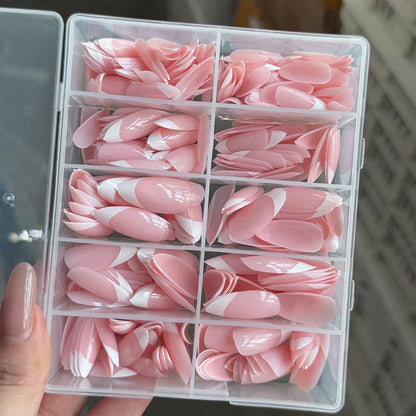 360/240/120pcs Light Pink Almond Press On Nails Glossy White French Fake Nail Simple Full Cover Fake Nails Soft Gel Nail Tips*%&.