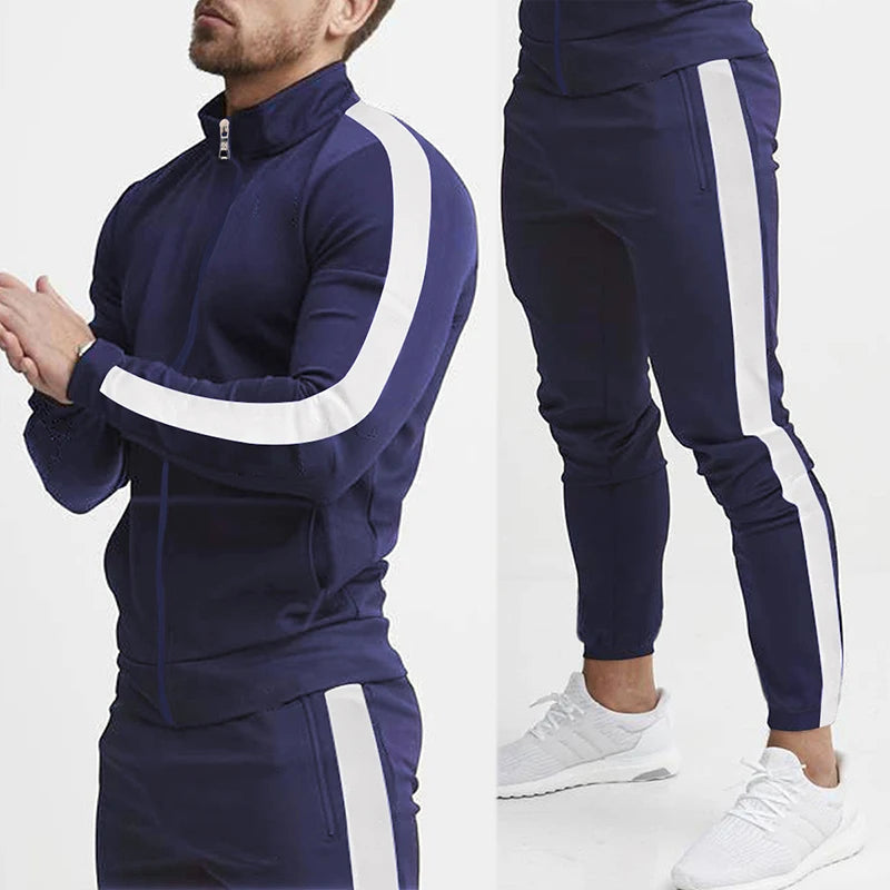 Frühling und Herbst neue Freizeit Herren Sport Set farbige Herren Stehkragen Casual Set trend ige Sport 2-teiliges Set.