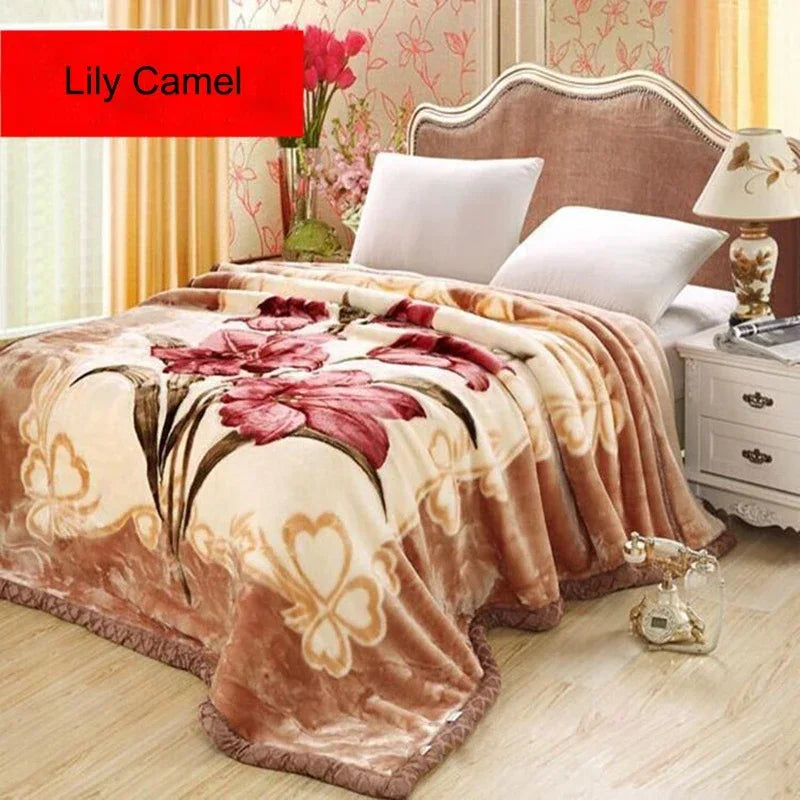 Double Layer Winter Thicken Raschel Plush Weighted Blanket For Bed Warm Heavy Blankets Throw Printed Flowers Fluffy Soft Carpet