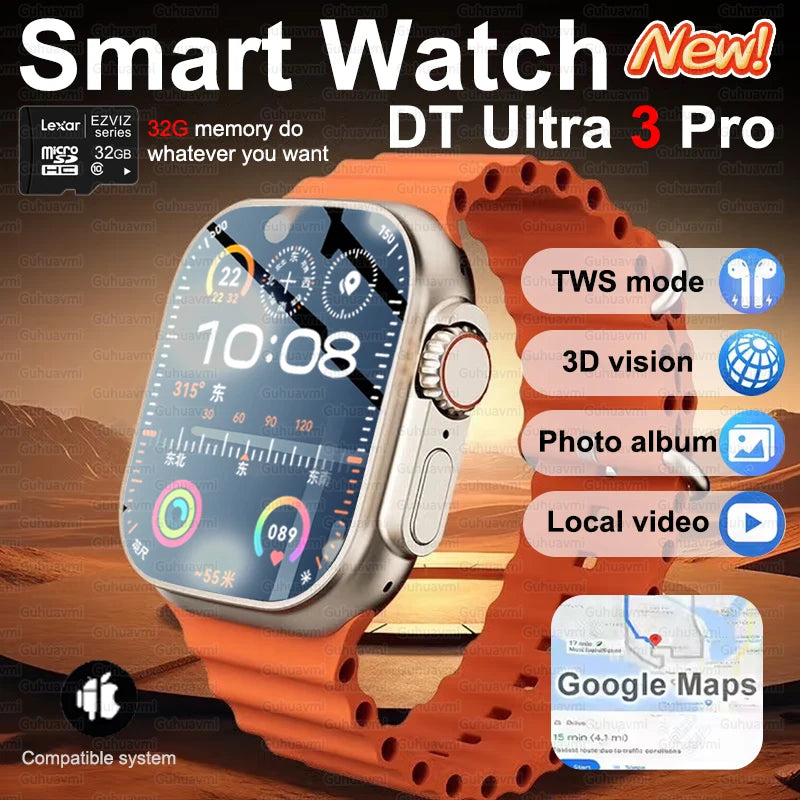 DT Ultra 3 Smartwatch Amoled Screen 4GB MP3 MP4 Player Bluetooth Network Sharing APP Store ChatGPT Smart AI Watch Men Sportwatch.
