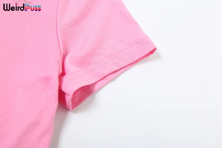 Weird Puss Casual Sporty 2 Piece Set Women Letter Embroidery Crop Tops+Side Tassel Straight Pants Matching Streetwear Tracksuits