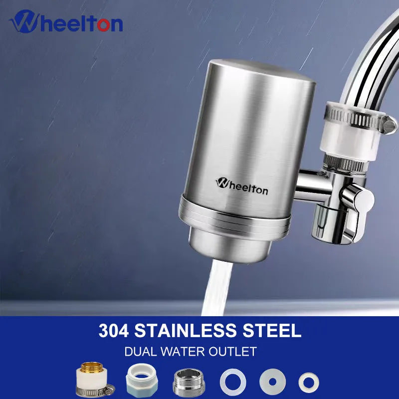 Wheelton Stainless Steel Kitchen Tap Filter Household Ceramic Water Purifier Faucet Water Filter  Activated Carbon Filtration.