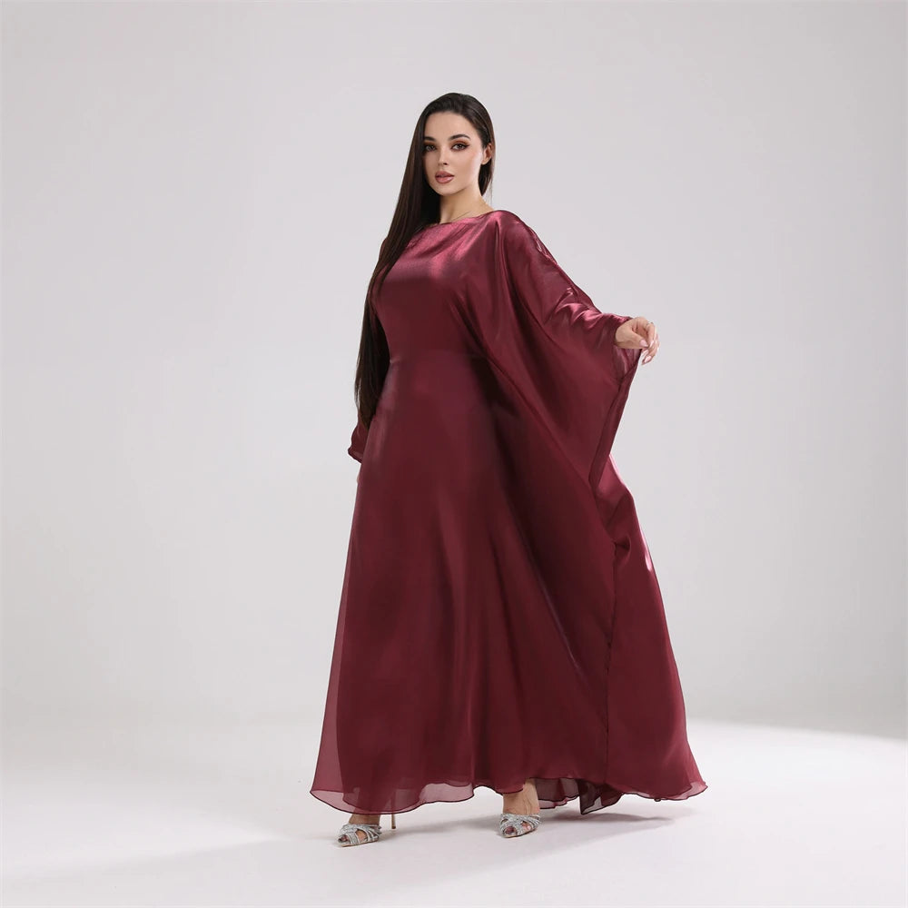 Muslim Kaftan Dress Satin Batwing Abaya For Women Dubai Luxury 2024 Islam Kebaya Robe Caftan Marocain Femme Musulmane Vestidos.