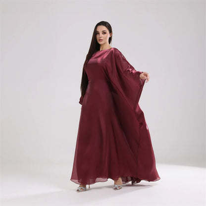 Muslim Kaftan Dress Satin Batwing Abaya For Women Dubai Luxury 2024 Islam Kebaya Robe Caftan Marocain Femme Musulmane Vestidos.