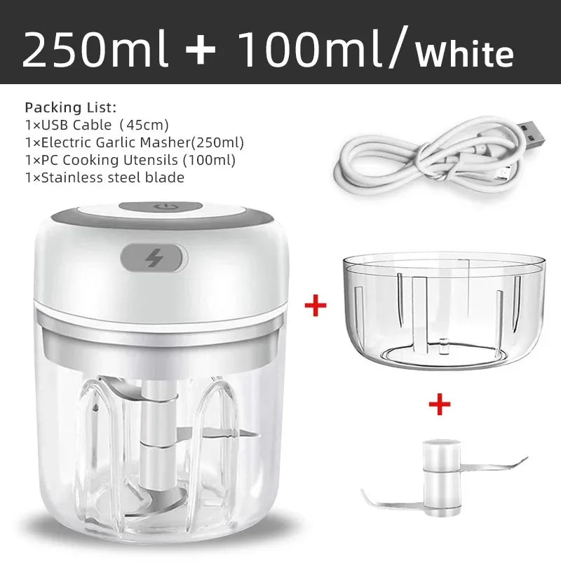 100ML/250ML Mini Electric Garlic Chopper USB Meat Grinder Garlic Masher Machine Sturdy Durable Crushed Ginger Vegetable Crusher.