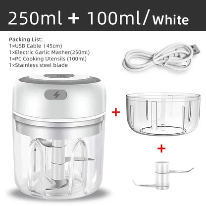 100ML/250ML Mini Electric Garlic Chopper USB Meat Grinder Garlic Masher Machine Sturdy Durable Crushed Ginger Vegetable Crusher.