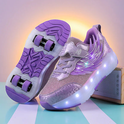 Boys Girls Roller Shoes LED Light Up USB Charging Children Roller Skate Casual Skateboarding Shoes Sports Shoes Kids Sneakers
