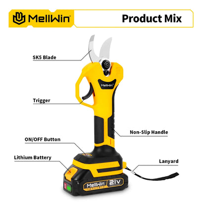 MELLWIN Bürstenlose 30mm Elektrische Pruner Schere Obst Baum Bonsai Cordless Beschneiden Schere Power Werkzeuge Für Makita 18V Batterie pin