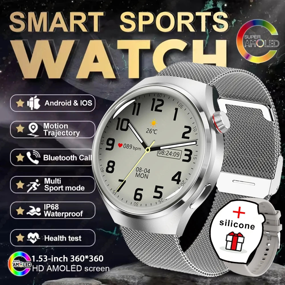2025 New Watch 4 GT Series Smart Watch Men AMOLED Screen Heart Rate Health Monitoring Bluetooth Call Business Smartwatch Man