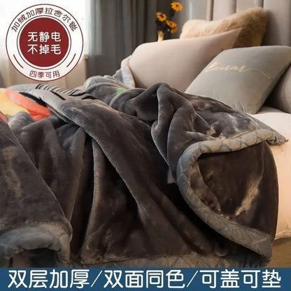 Double-deck Thickening Blanket Winter Dormitory Siesta Plush Fur Quilt Keep Warm Soft Comfortable Coral Fleece Sheet Bed Cover