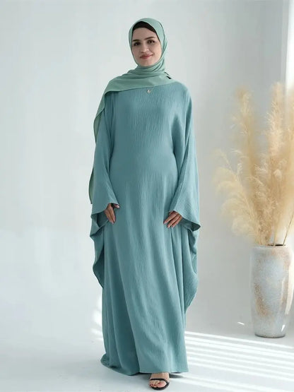 White Pink Black Brown Soft Crepe Khimar Batwing Abaya Damen 2 Piece Muslim Modest Hijab Dresses Set Kaftan Kebaya Robe Women