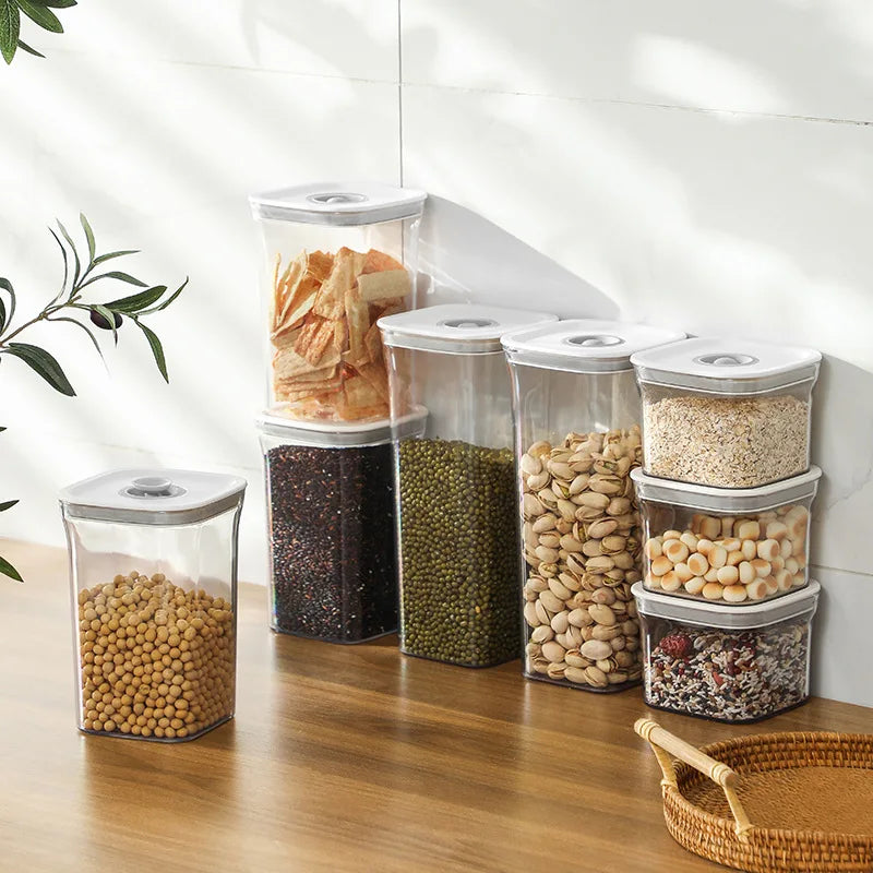 Square Hermetic Spices Candy Jars Kitchen Clear Food Storage Container Plastic Cereals Organizer Boxes Refrigerator Organizer.