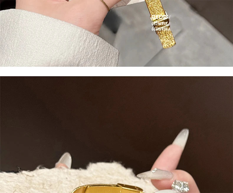 GEDI Gold Stainless Steel Quartz Watch Square Woman High-End Vintage Light Luxury Elegant Women's Wristwatches Gift.