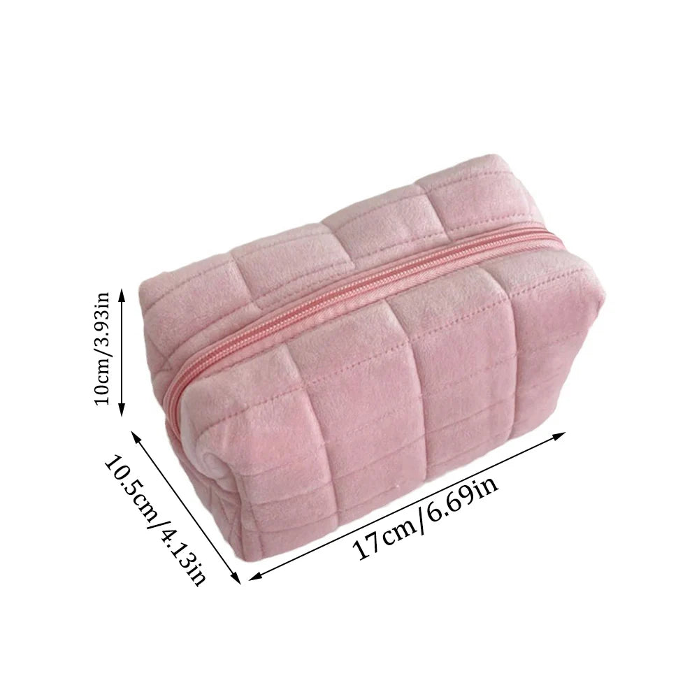 Cute Plush Makeup Bag for Women Portable Travel Small Cosmetic Bags Solid Color Zipper Toiletry Bag Washing Pouch Storage Bags.