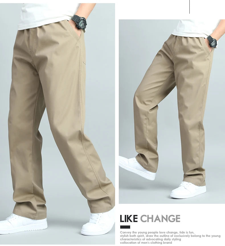 Big Size Mens Casual Pants Relaxed Fit Cotton Trousers Elastic Waist Drawstring Sweatpants Mens Jogger Pants Summer Spring.