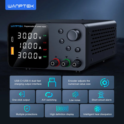 Wanptek Laboratory Power Supply Adjustable 30V 5A 30V 10A 60V 5A 120V 3A with Output Short Circuit Alarm DC Power Supply.