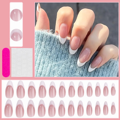 24Pcs White French Press On Nails 3D Bow Design Full Cover Wearable False Nails Short Square Head Ballet Fake Nails For Women.