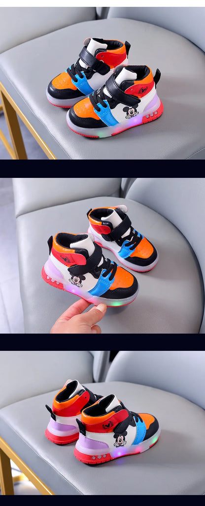 Disney Children's Sneaker Cute Minnie Mickey Cartoon Led Lighted Shoes for Kids Boys Girls Luminous Shoes Toddler Flash Lights.