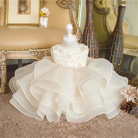 Blumenmädchenkleid Hochzeitskleid 2024Neues Modenschau-Performance-Kleid zum ersten Geburtstag für Kinder Prinzessinnenkleid für Mädchen Flauschig