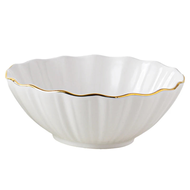 European high-end gold edged ceramic bowl, fruit salad bowl, household breakfast rice noodle bowl, hotel restaurant tableware.