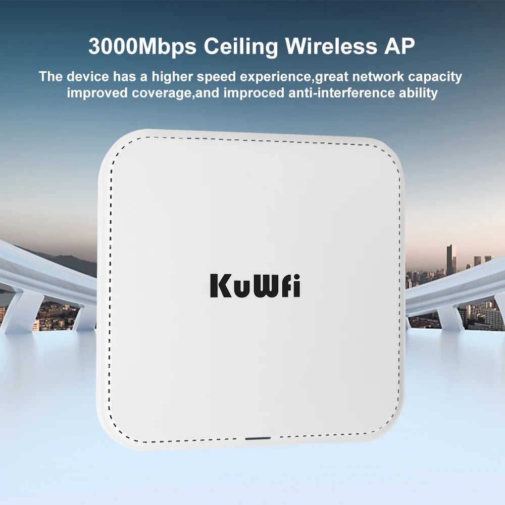 KuWFi 3000Mbps Ceiling AP 2.4G 5G Dual Band Wifi 6 Indoor Wireless Router Wifi Access Point 48V Poe Wi fi Signal Amplifier.
