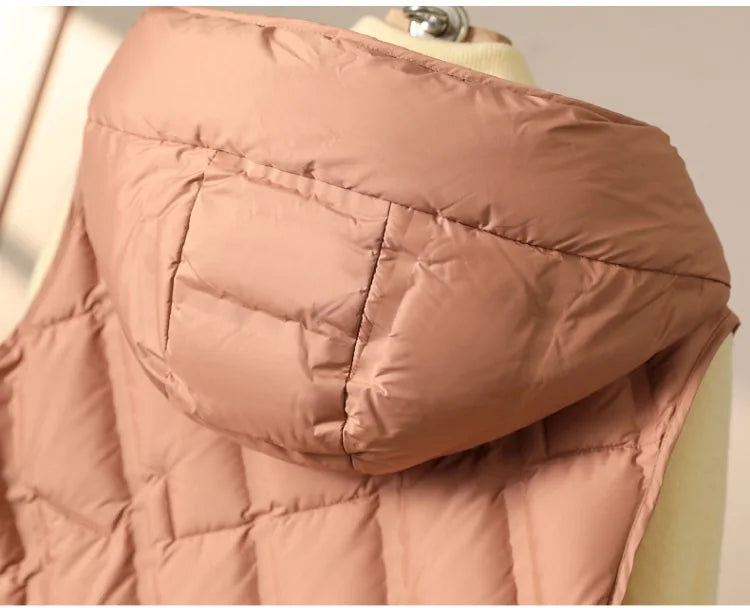 Weiblich 90% weiße Ente Daunen ultraleichte ärmellose Daunen weste 2023 neue Herbst/Winter Mode Kapuze Basics Frauen warme Weste Mantel