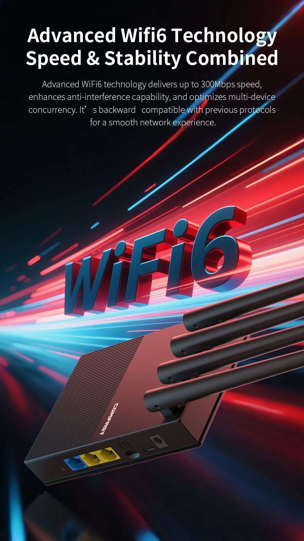 comfast WiFi6 4G LTE Cat.4 SlM Card wireless Router 300Mbps 2.4G 4 Antennas PlugPlay  Outdoor Portable Internet wireless Router.