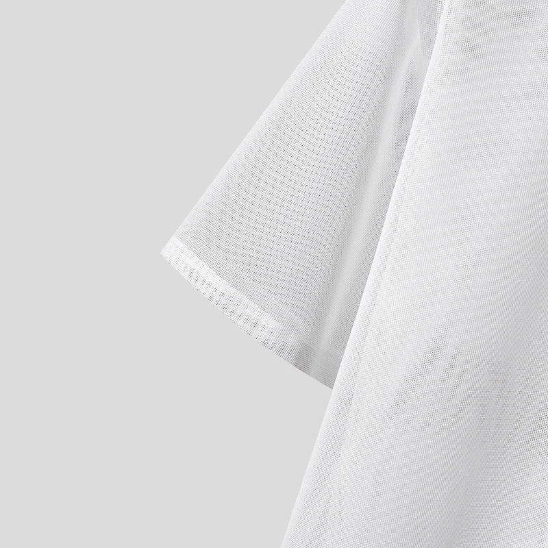 INCERUN Men Sets Mesh Patchwork See Through Sexy Short Sleeve Shirts & Pants Two Pieces Sets Streetwear 2025 Men's Casual Suits