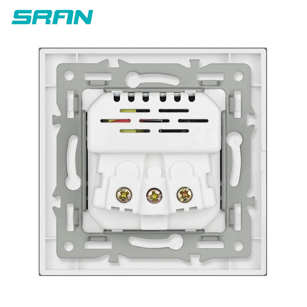 SRAN Französische USB-Wandsteckdose 5 V 2,1 A, Kristall-Hartglasscheibe 16 A 220 V 82 x 82 mm Steckdose Frankreich-Standard mit Abdeckung.