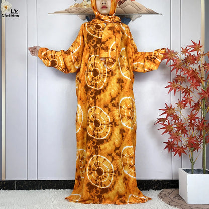 New Muslim Long Sleeved Cotton For Women Ramadan Prayer Turkey Middle East Femme Robe Floral Loose African Abaya Dress Scarfs