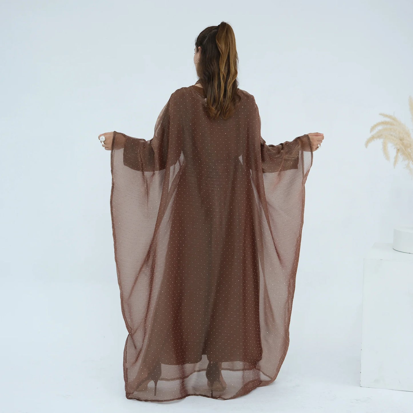 Eid 2 Piece Muslim Woman Set Diamonds Butterfly Abaya with Matching Inner Dress Dubai Luxury Kebaya Caftan Marocain Islam Outfit.