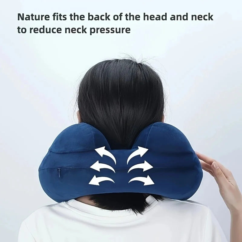 1 press type inflatable pillow U-shaped pillow, foldable U-shaped double hump neck pillow, portable outdoor travel pillow.