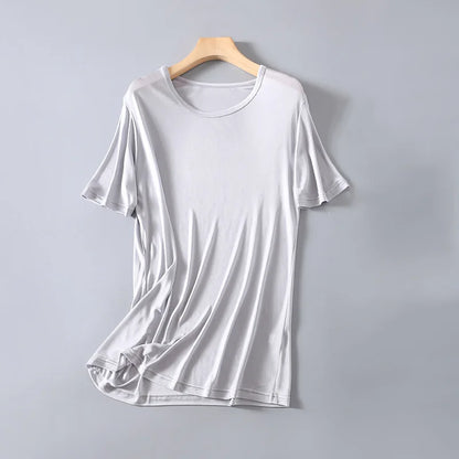 Men's Spring Summer Thin 100% Natural Silk T-shirt Male Elastic Casual Breathable Summer Silk Shirt Tops TB1167
