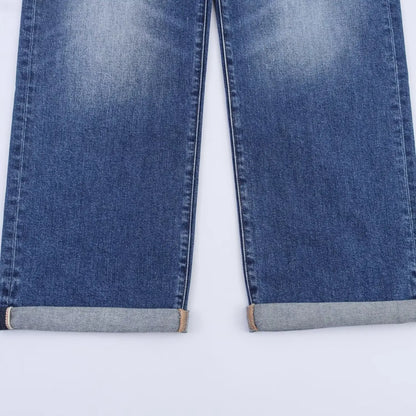 HH Women Denim Pant Sets Turn-Down Collar Long Sleeves Belt Autumn Coats+Pockets Loose High Waist Zipper Hemming Trousers