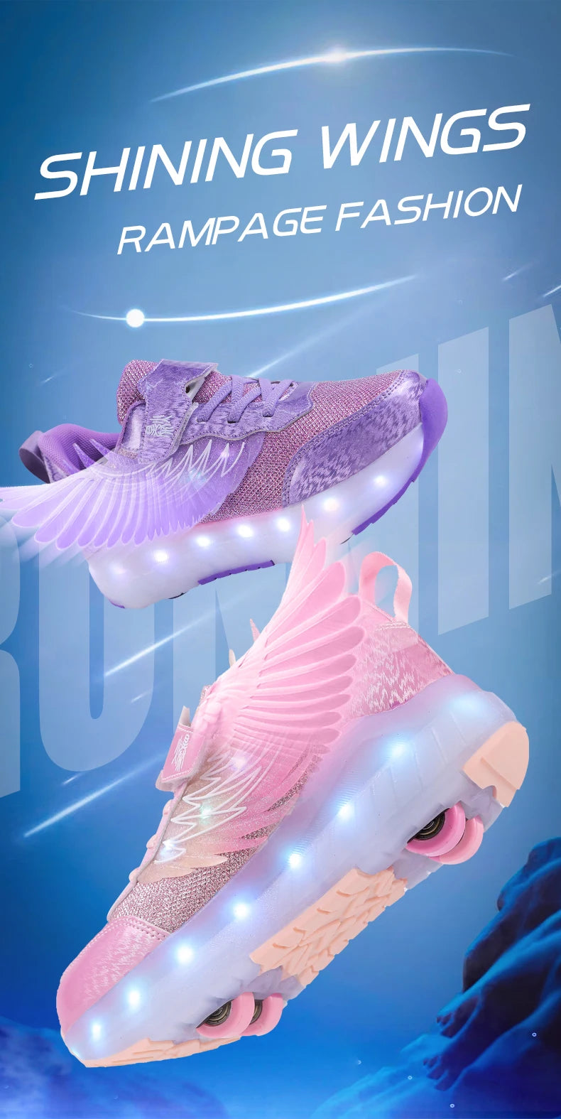 Boys Girls Roller Shoes LED Light Up USB Charging Children Roller Skate Casual Skateboarding Shoes Sports Shoes Kids Sneakers.