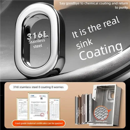 316L Stainless Steels Kitchen Sink Household Dish Vegetable Wash Basin Can be Installed On Either Side Large Single Slot