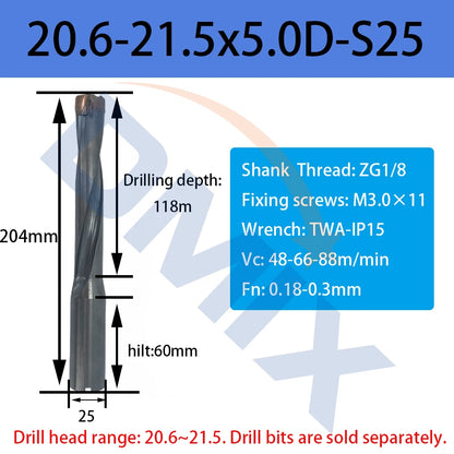 DMIX Crown Hochgeschwindigkeits-Bit 10–25,8 mm, 1,5–5D, gewalttätige Lochbearbeitung, Wende-Innenkühlung, Säbelzahnbohrer, Ersatz-U-Bohrer