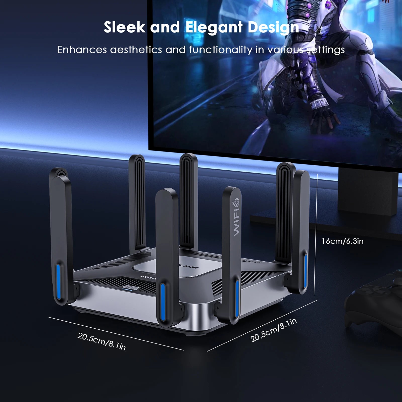 WAVLINK WiFi 6 Gigabit Router AX6000 Dual-Band 5GHz 2.4GHz Wireless Mesh Router 2500Mbps WAN/LAN with 8x5dBi High Gain Antennas.