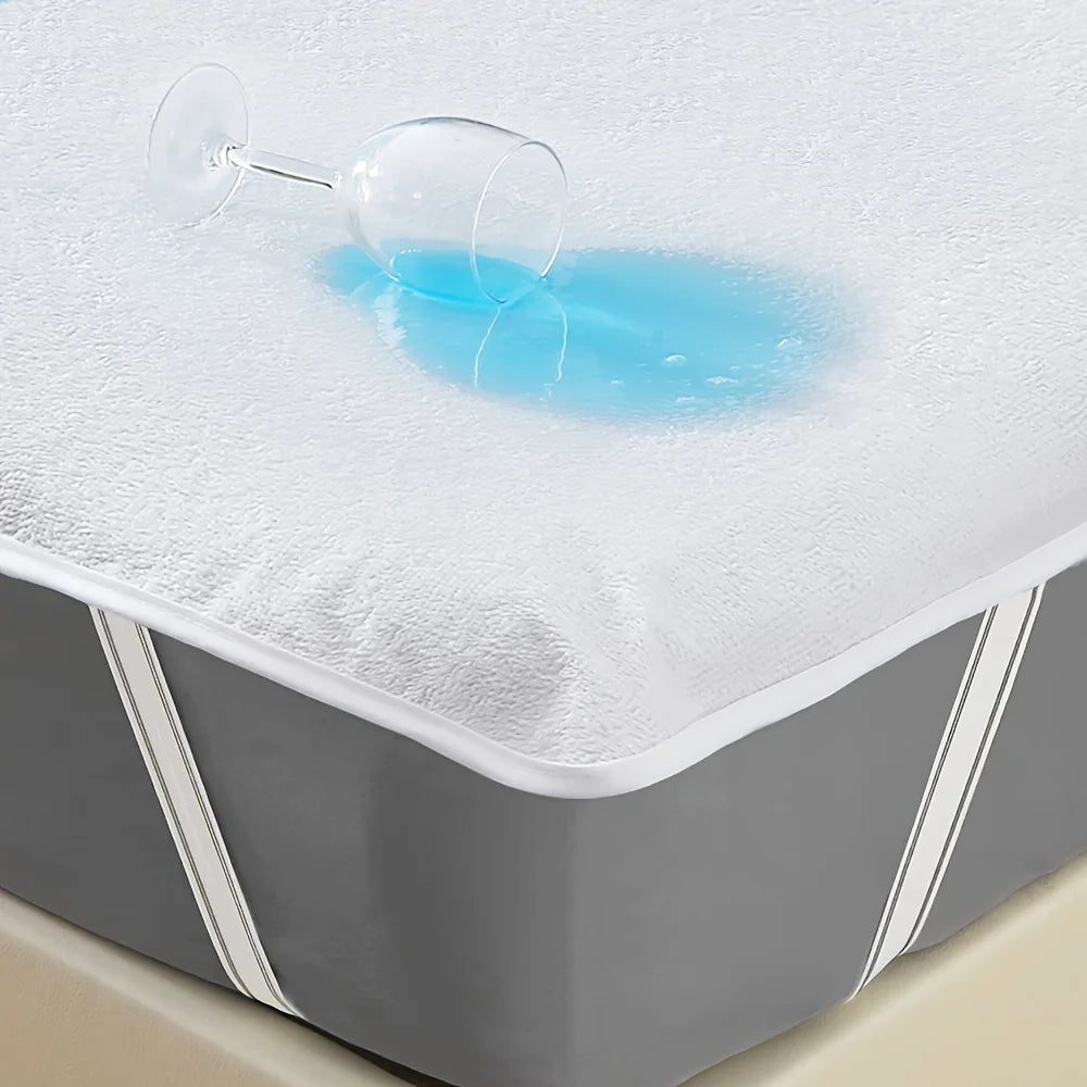 1pc Waterproof Knitted Terry Cloth Mattress Cover (No Pillowcase)-Skin-Friendly, Soft and Breathable Mattress Protector.