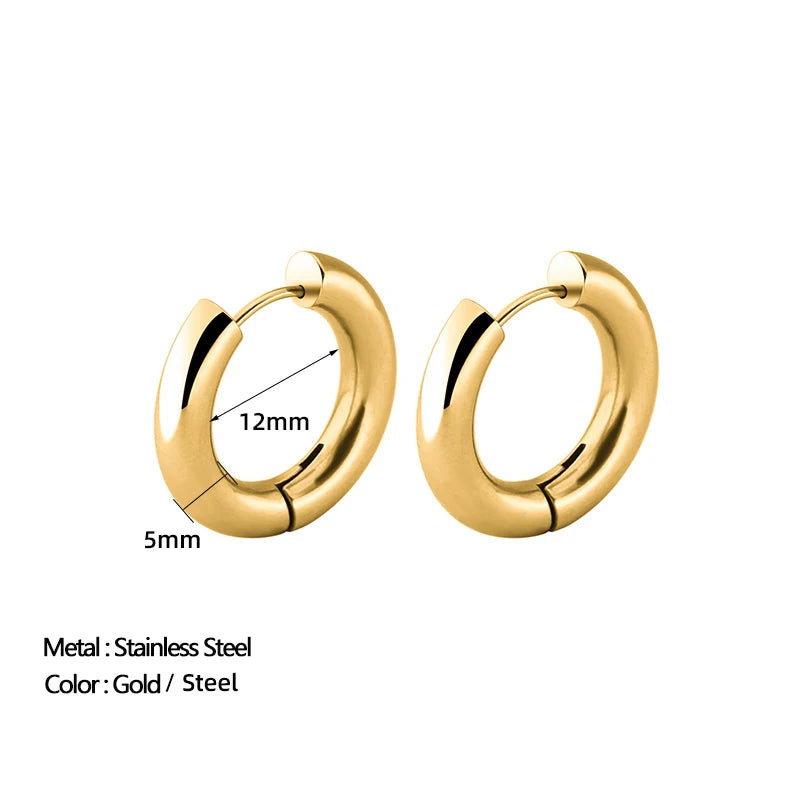20mm Stainless Steel Hoop Earrings for Women Smooth Metal Round Chunky Ear Buckle Huggie Earrings Jewelry Accessories Wholesale.