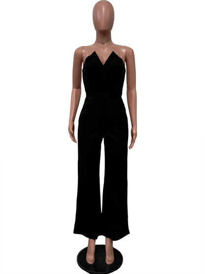 CM.YAYA Women Wide Leg Strapless V-neck Sleeveless Jumpsuits 2025 Summer OL Beach Night Club Party Street One Piece Suit Romper.