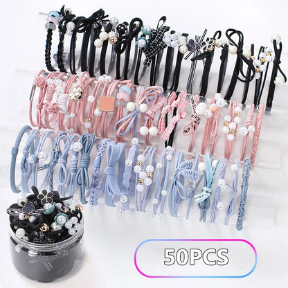 50/12PCS  Women Elastic Hair Ties Pearls Fashion Girls Scrunchies Ponytail Holder Rubber band Hair Rope Hair Accessories.