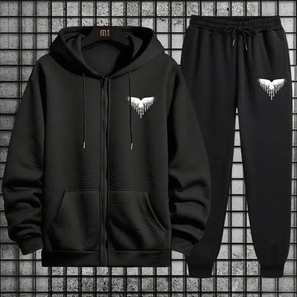 Ancient Viking Raven Print Hoodie Sweatpants Autumn Winter Daily Casual Sporty Jogger Set Urban Fashion Men's Zipper Tracksuit.